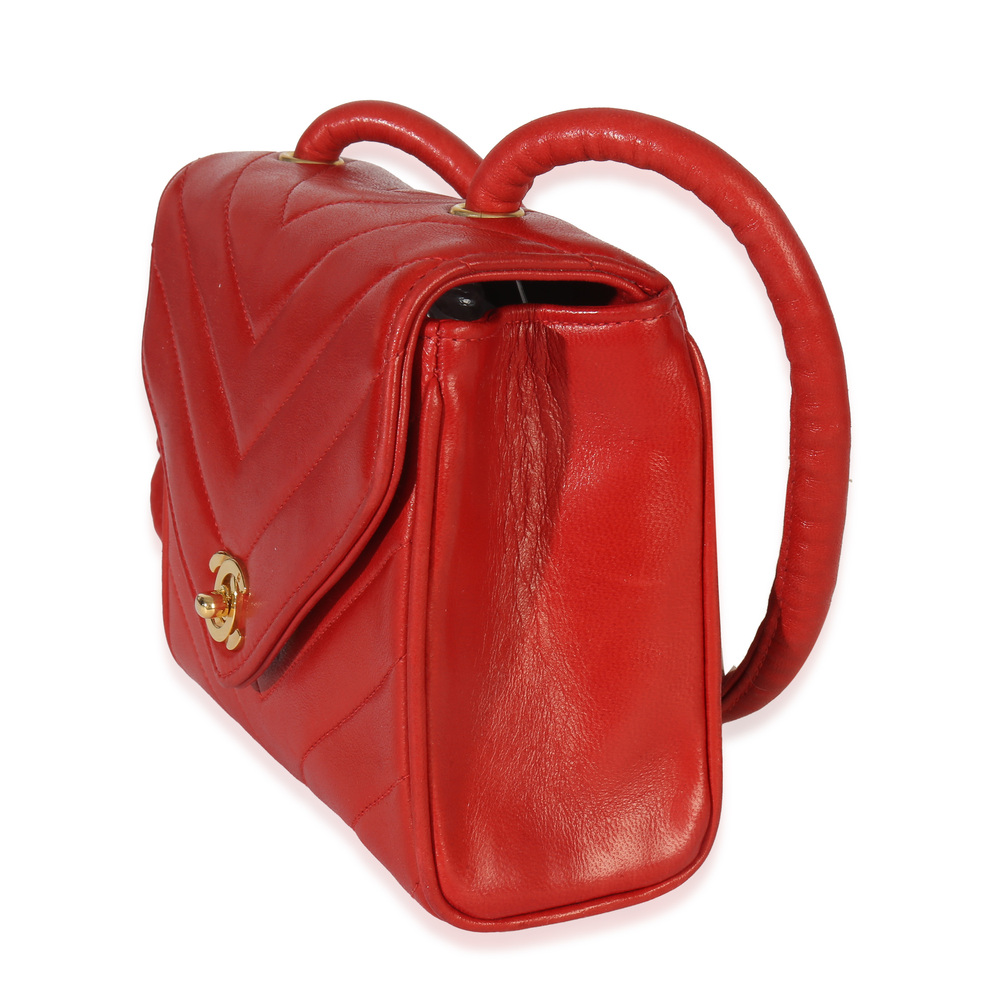 Chanel Vintage 24K Red Chevron Lambskin CC Square Flap Bag - Picture 4 of 8